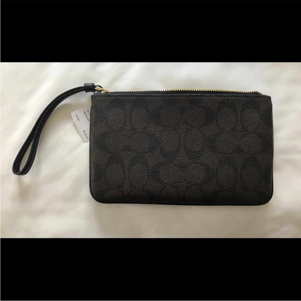 Coach XL Brown signature monogram Wristlet fits phone NWT w/gift bag - Picture 3 of 3
